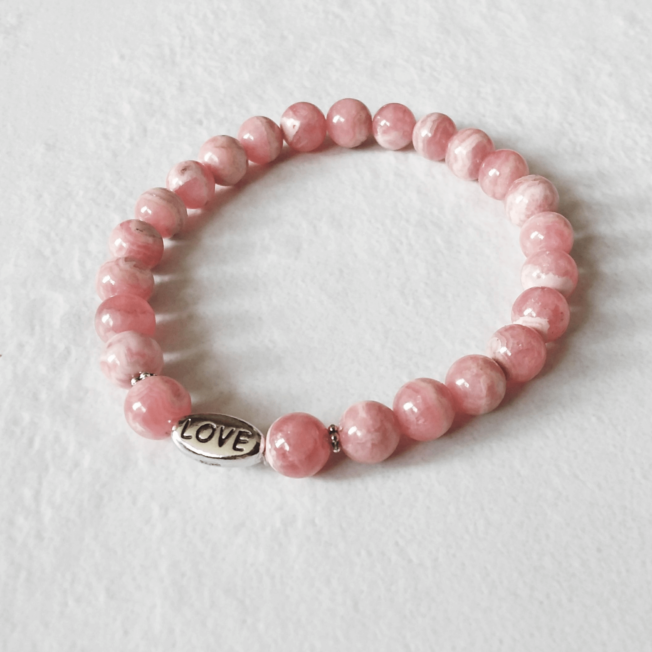 Rhodochrosite Stretch Bracelet with “Love”