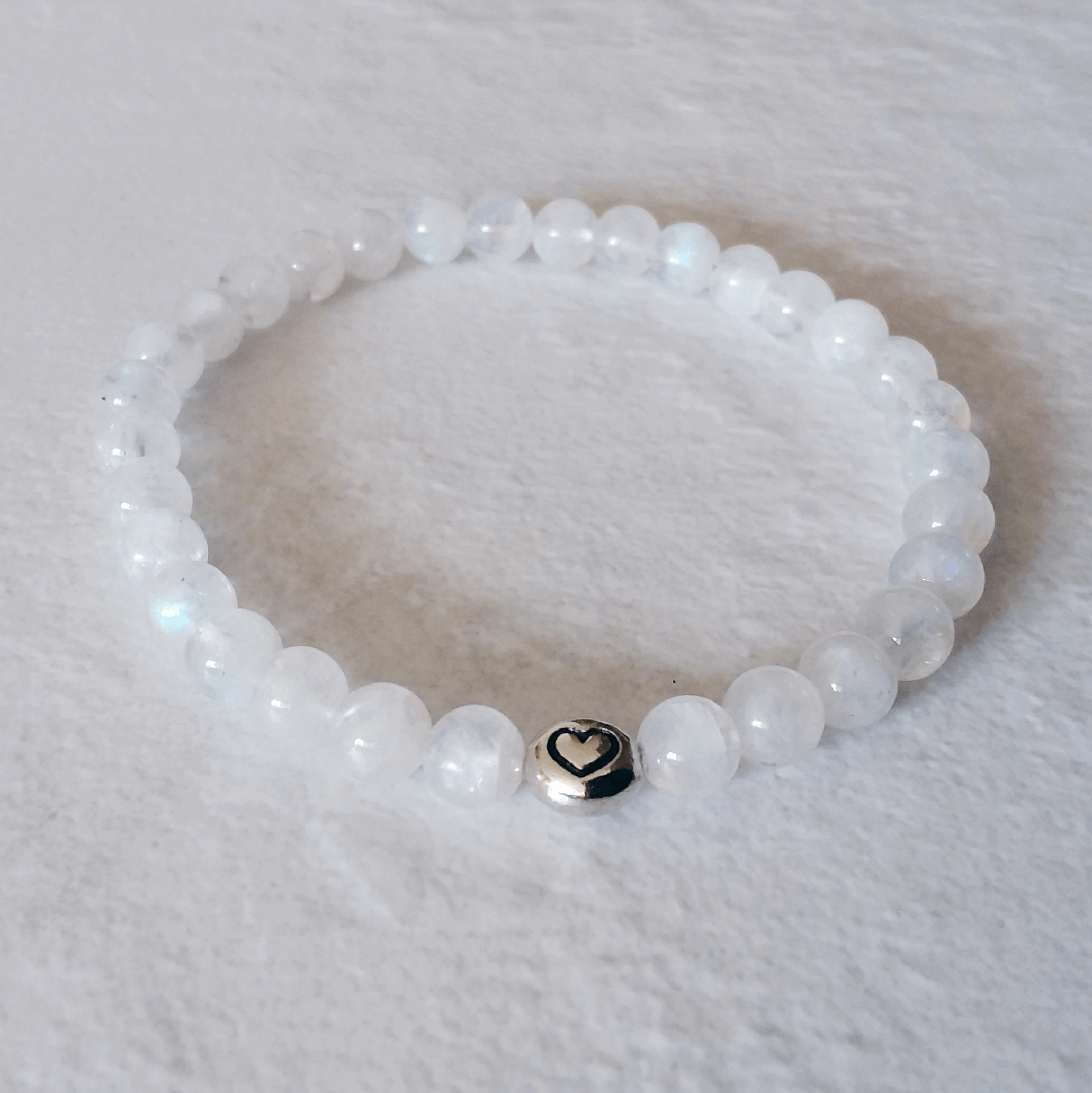 Rainbow Moonstone Stretch Bracelet with Tiny Heart