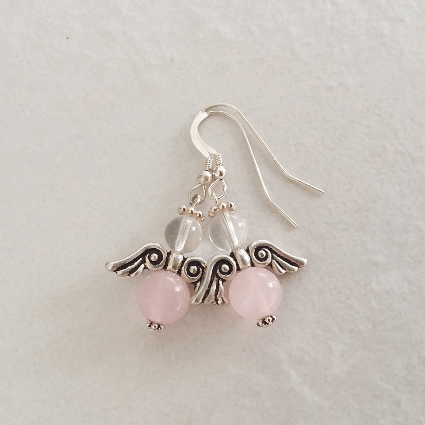 Rose Quartz Angel Wing Earrings