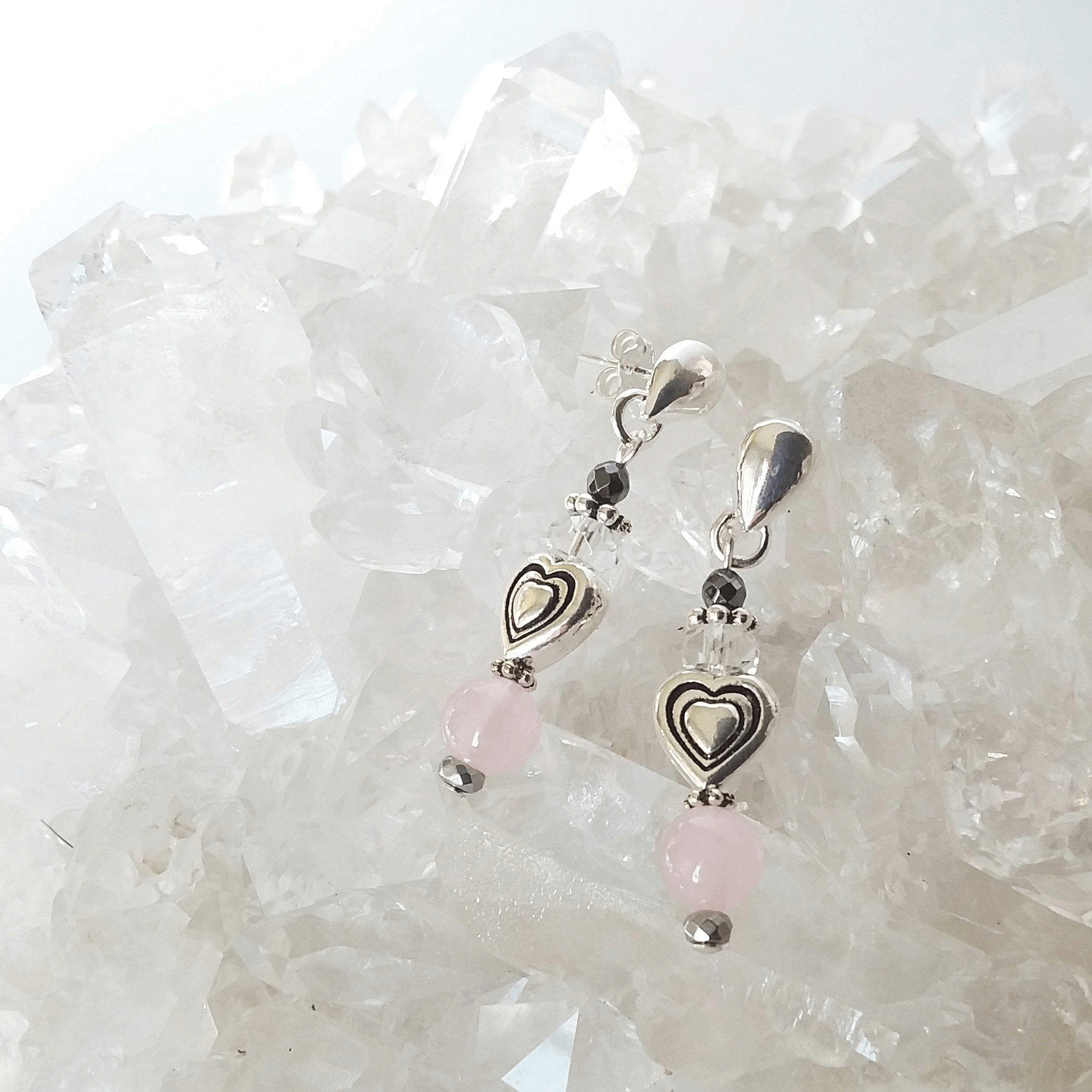 Rose Quartz Heart Stud Earrings