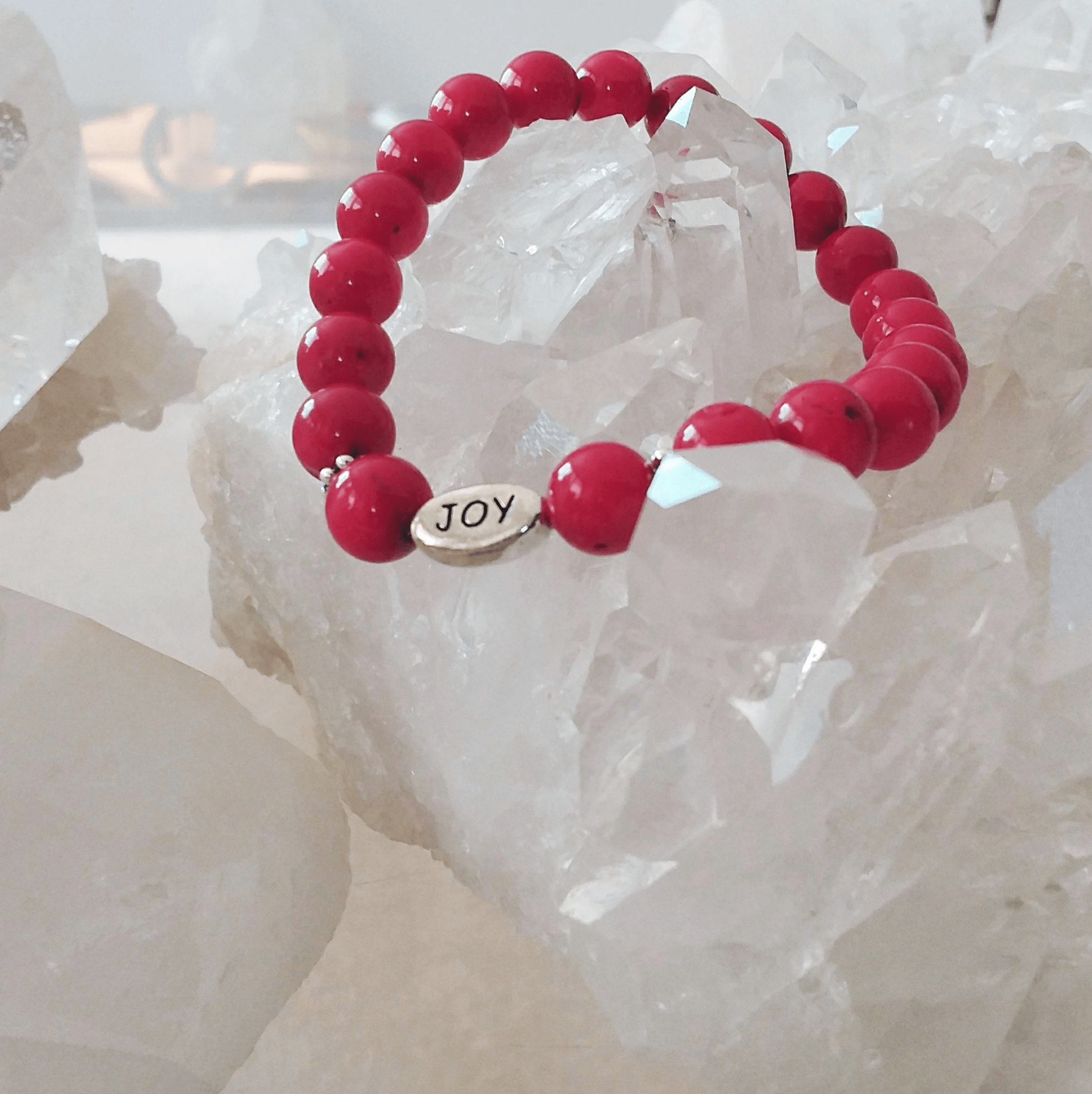 Red Sea Bamboo Stretch Bracelet with "Joy"
