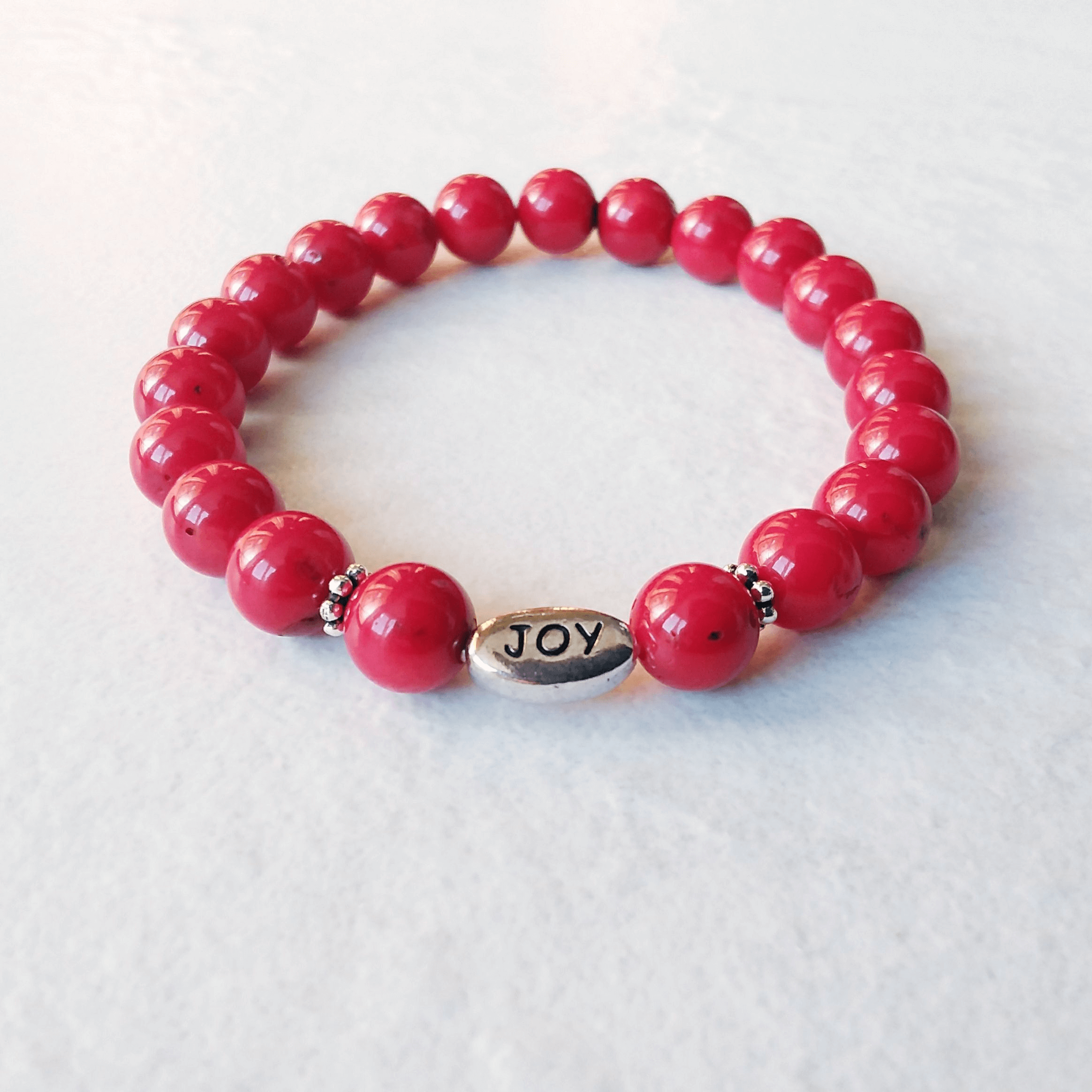Red Sea Bamboo Stretch Bracelet with "Joy"