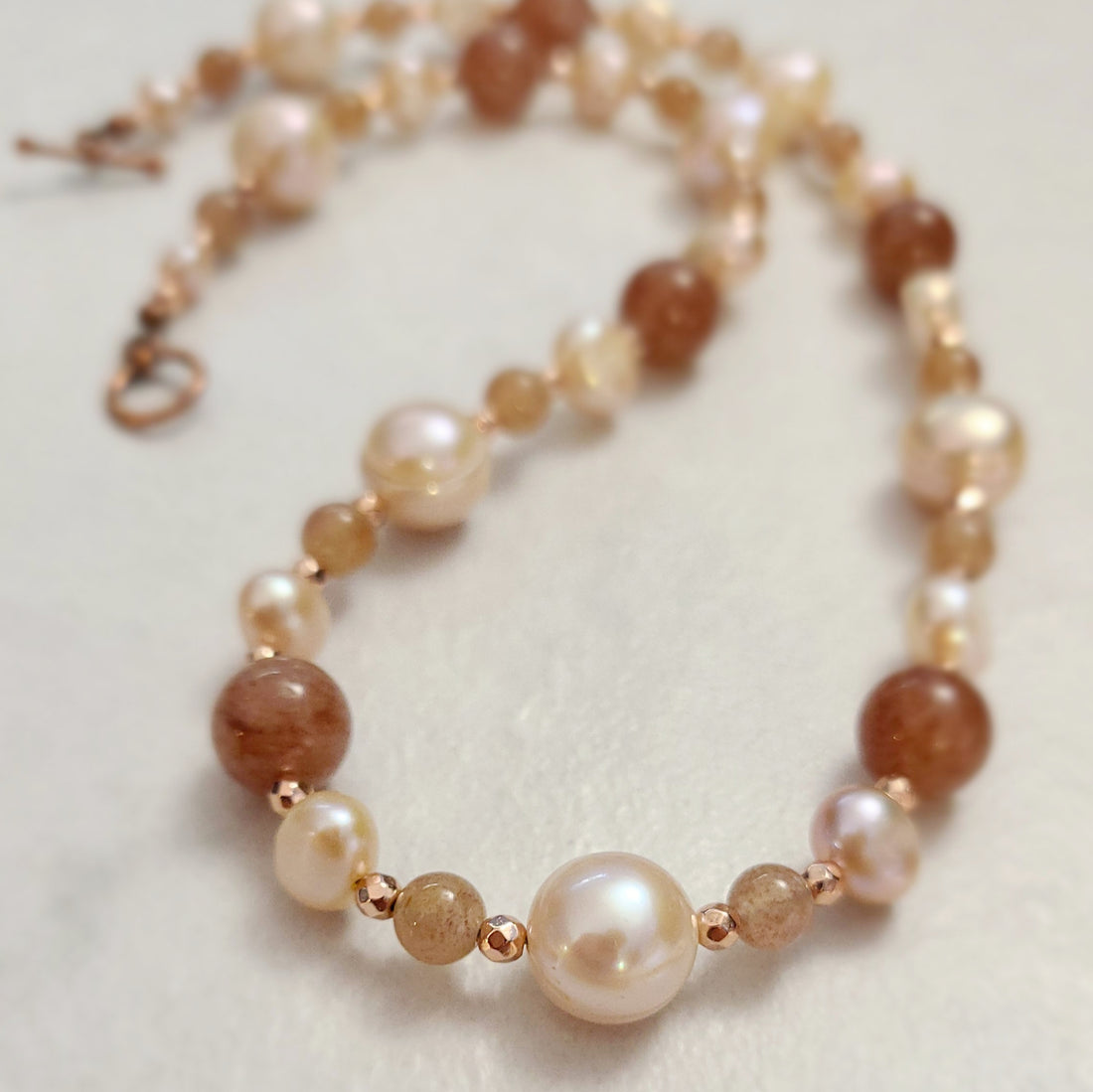 Freshwater Pearl, Muskovite & Strawberry Quartz Necklace