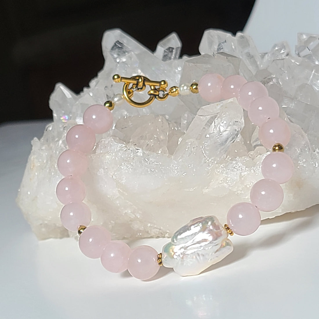 Rose Quartz & Freshwater Pearl Bracelet