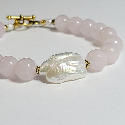 Rose Quartz &amp; Freshwater Pearl Bracelet