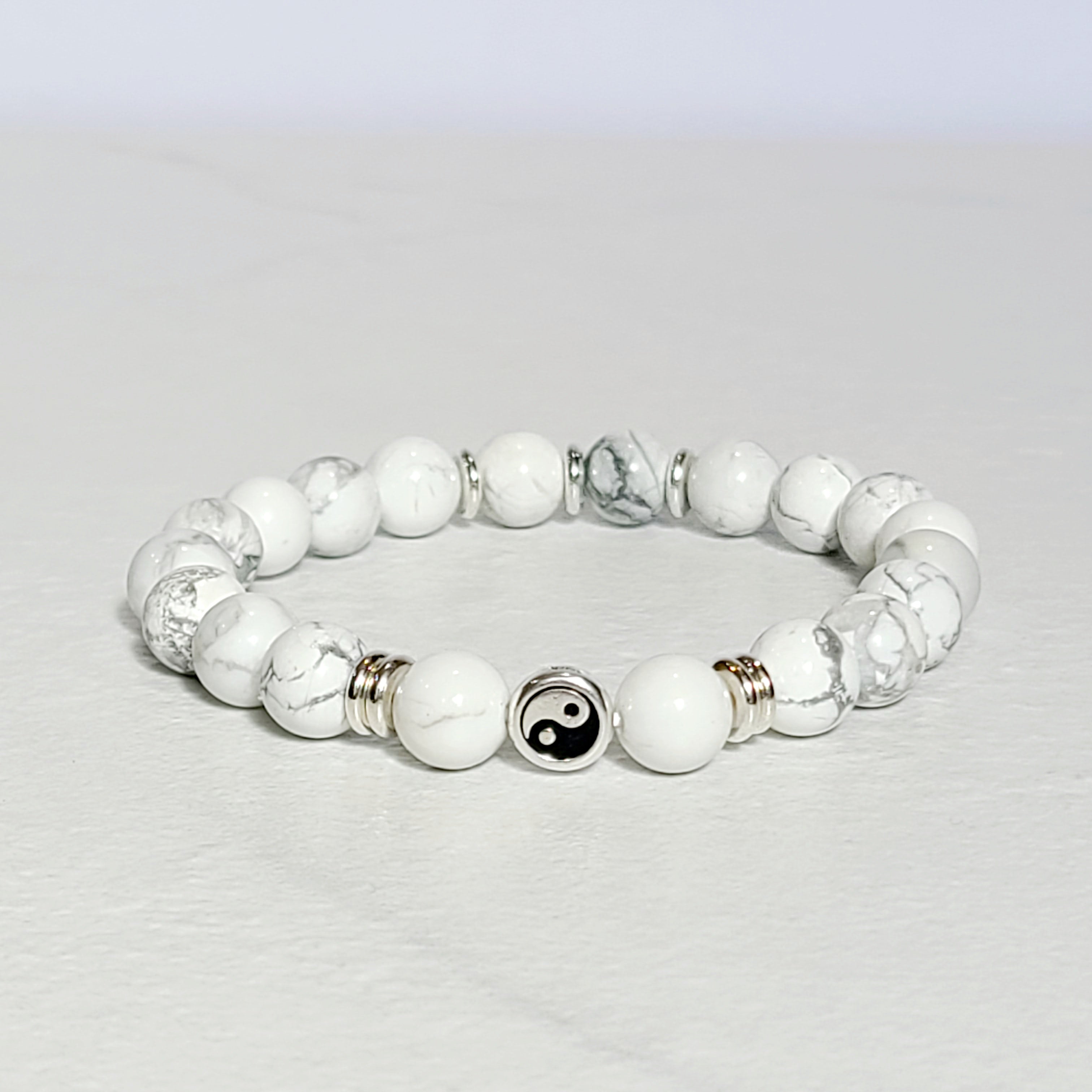 Howlite Stretch Bracelet with Yin Yang Symbol