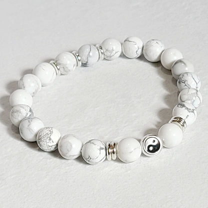 Howlite Stretch Bracelet with Yin Yang Symbol