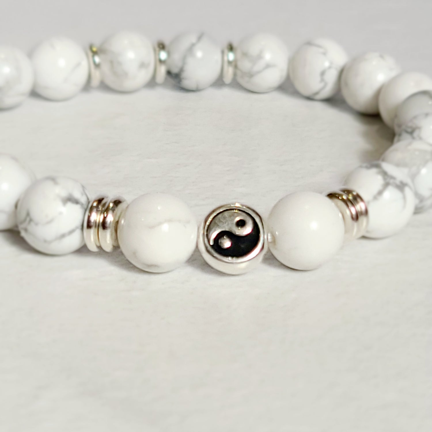 Howlite Stretch Bracelet with Yin Yang Symbol