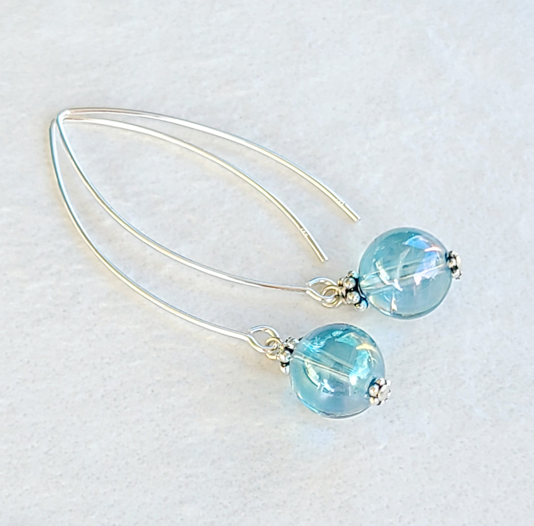Aqua Aura Quartz Bow Dangle Earrings