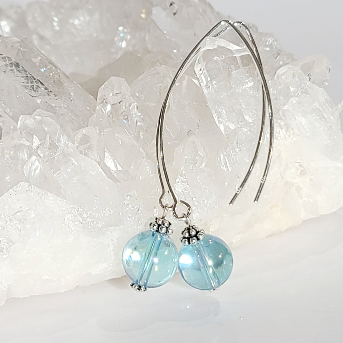 Aqua Aura Quartz Bow Dangle Earrings