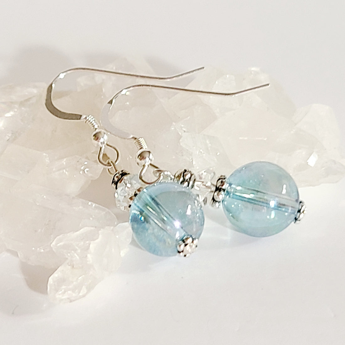 Aqua Aura Quartz French Hook Earrings