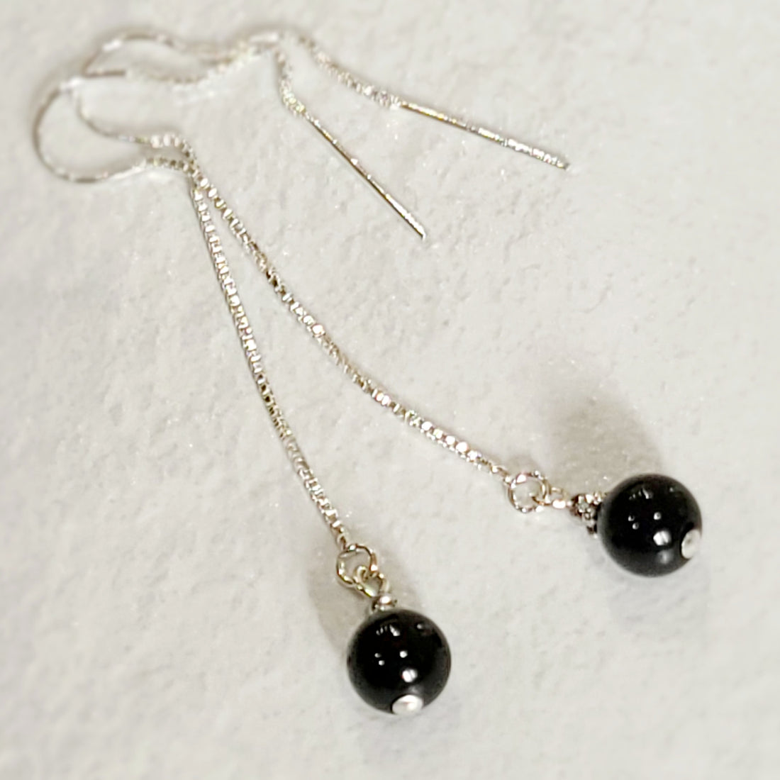 Black Tourmaline Chain Drop Earrings