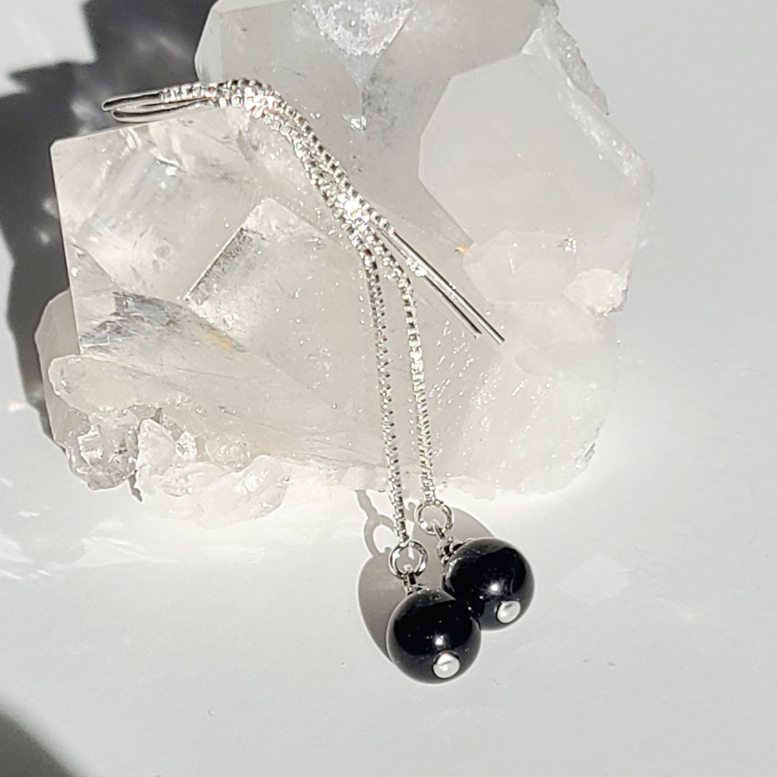 Black Tourmaline Chain Drop Earrings