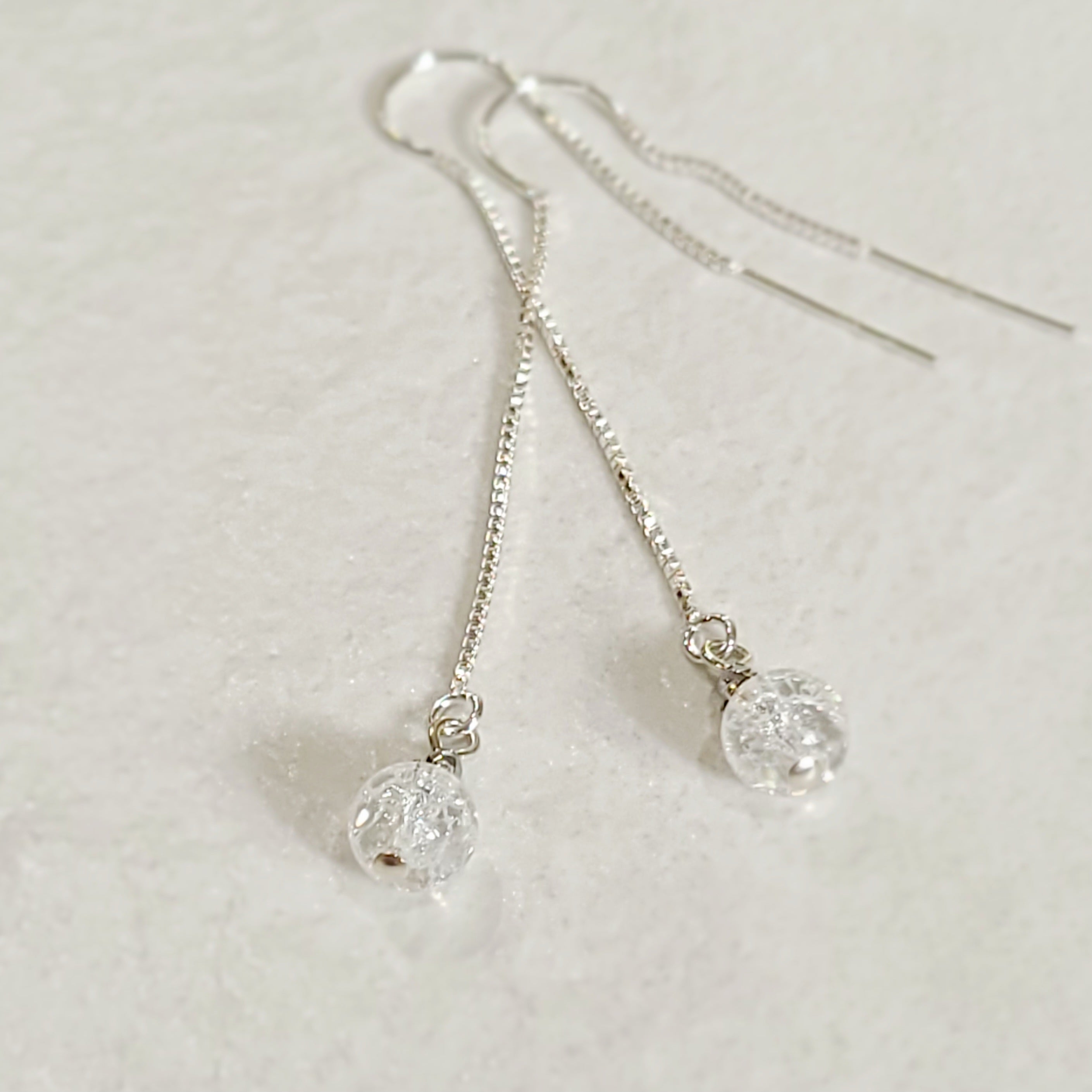 Crackle Crystal Quartz Chain Drop Earrings