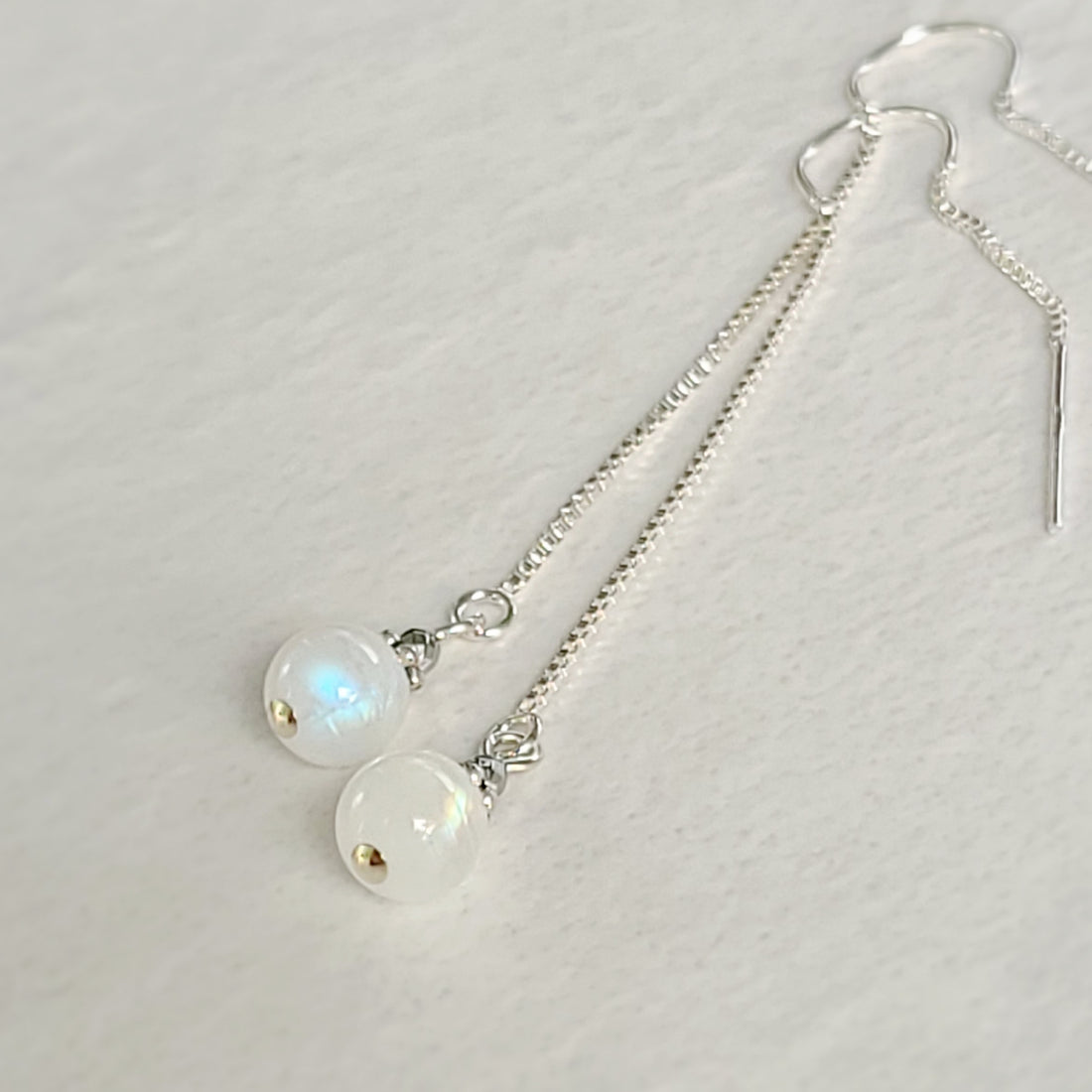 Rainbow Moonstone Chain Drop Earrings