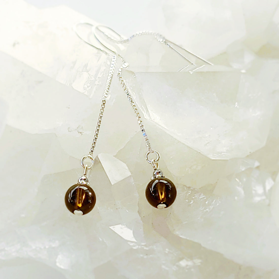 Smokey Quartz Chain Drop Earrings