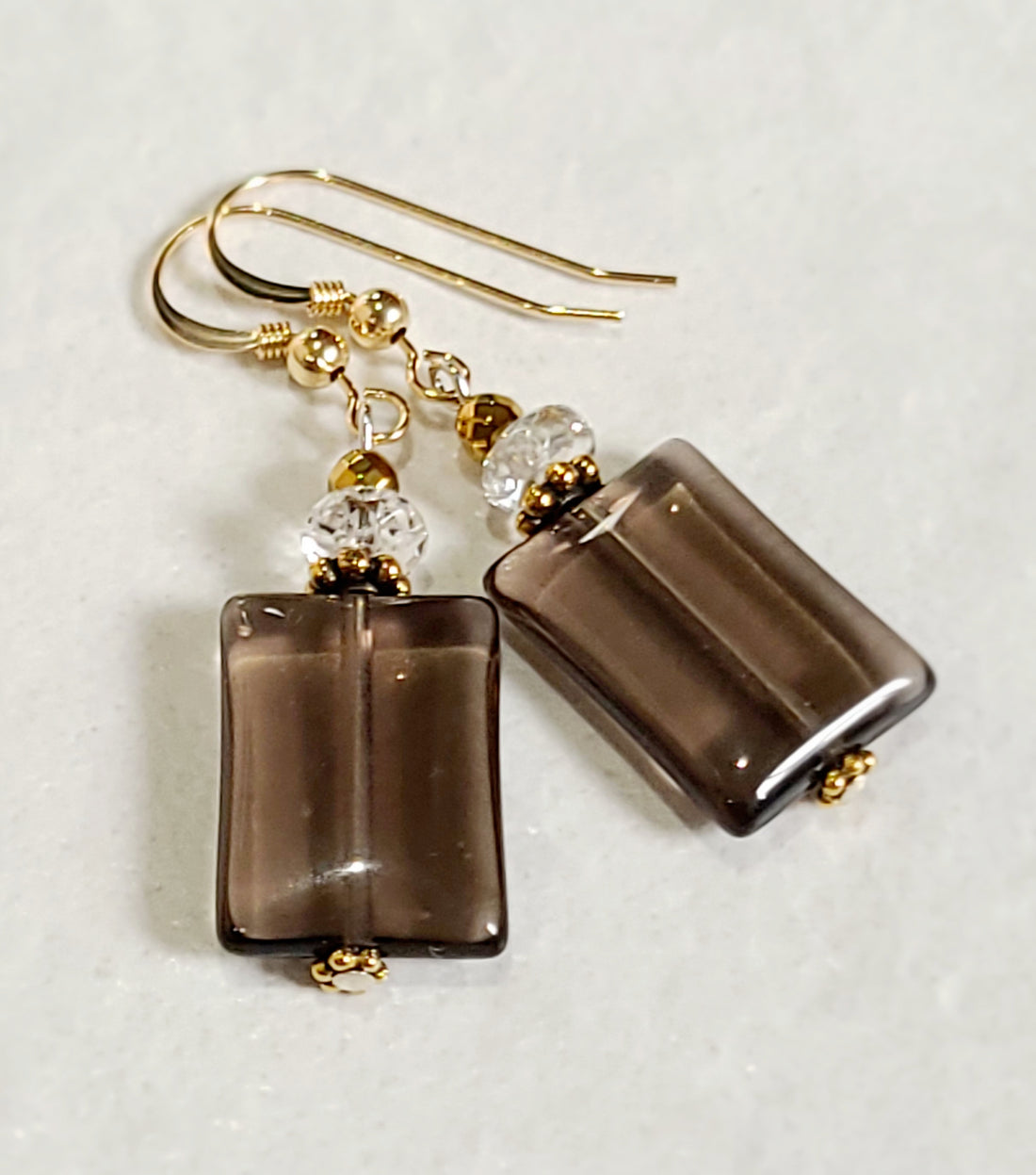 Smokey Quartz Gold Drop Earrings
