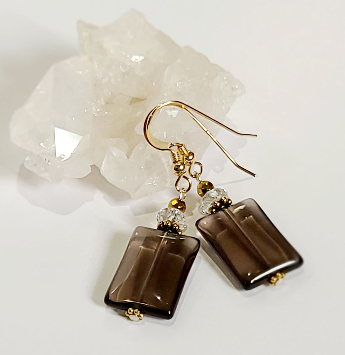 Smokey Quartz Gold Drop Earrings