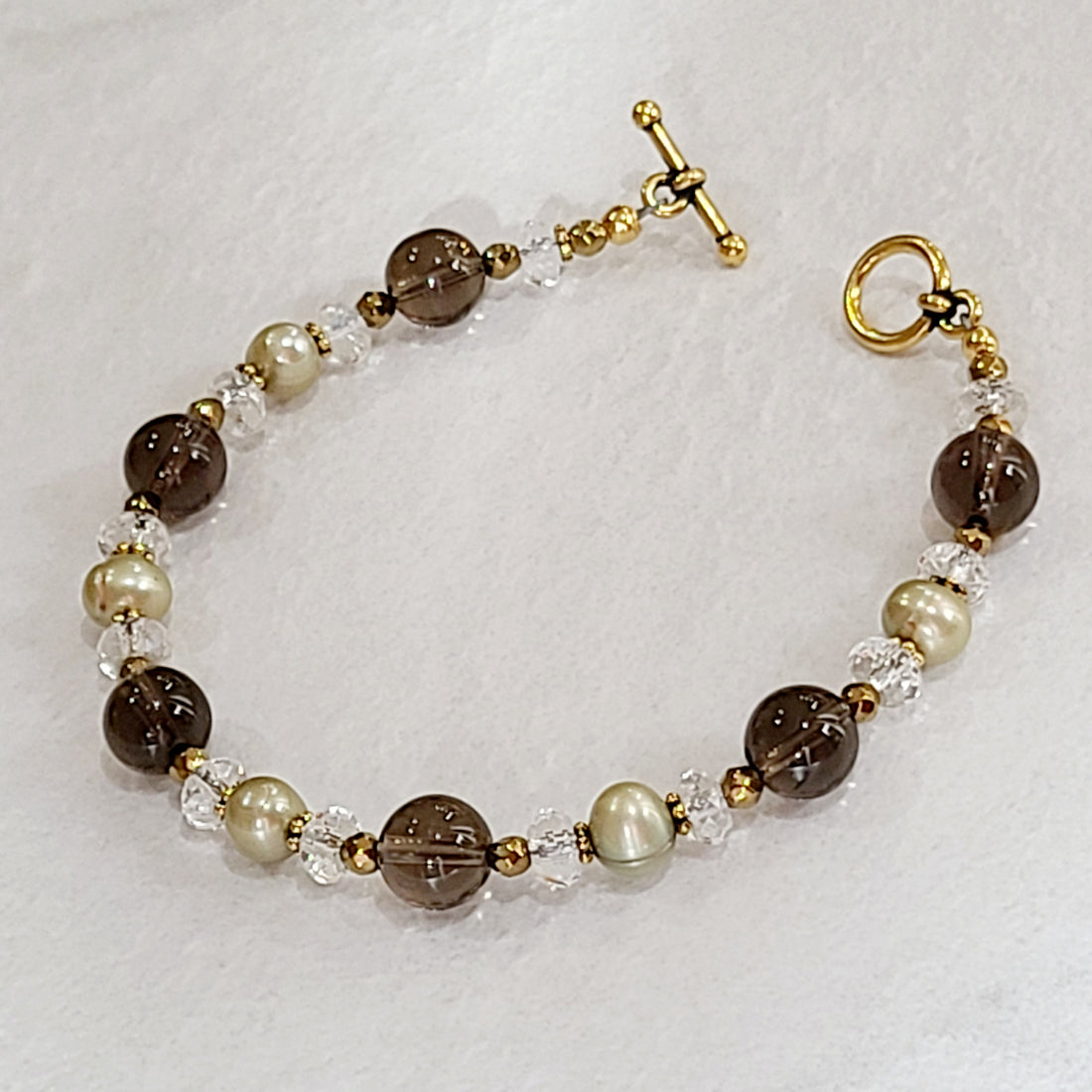 Smokey Quartz and Freshwater Pearl Toggle Bracelet