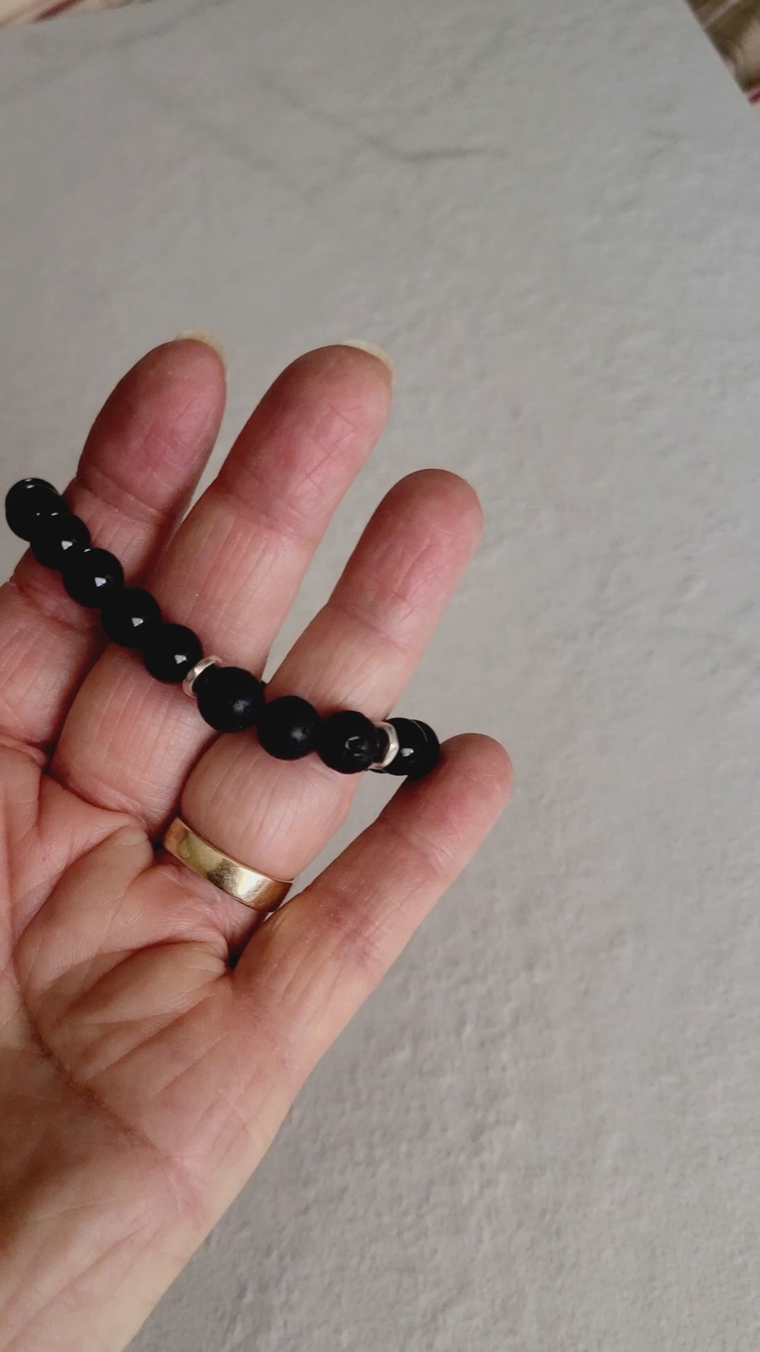 Black Tourmaline Stretch Bracelet with Lava Rock