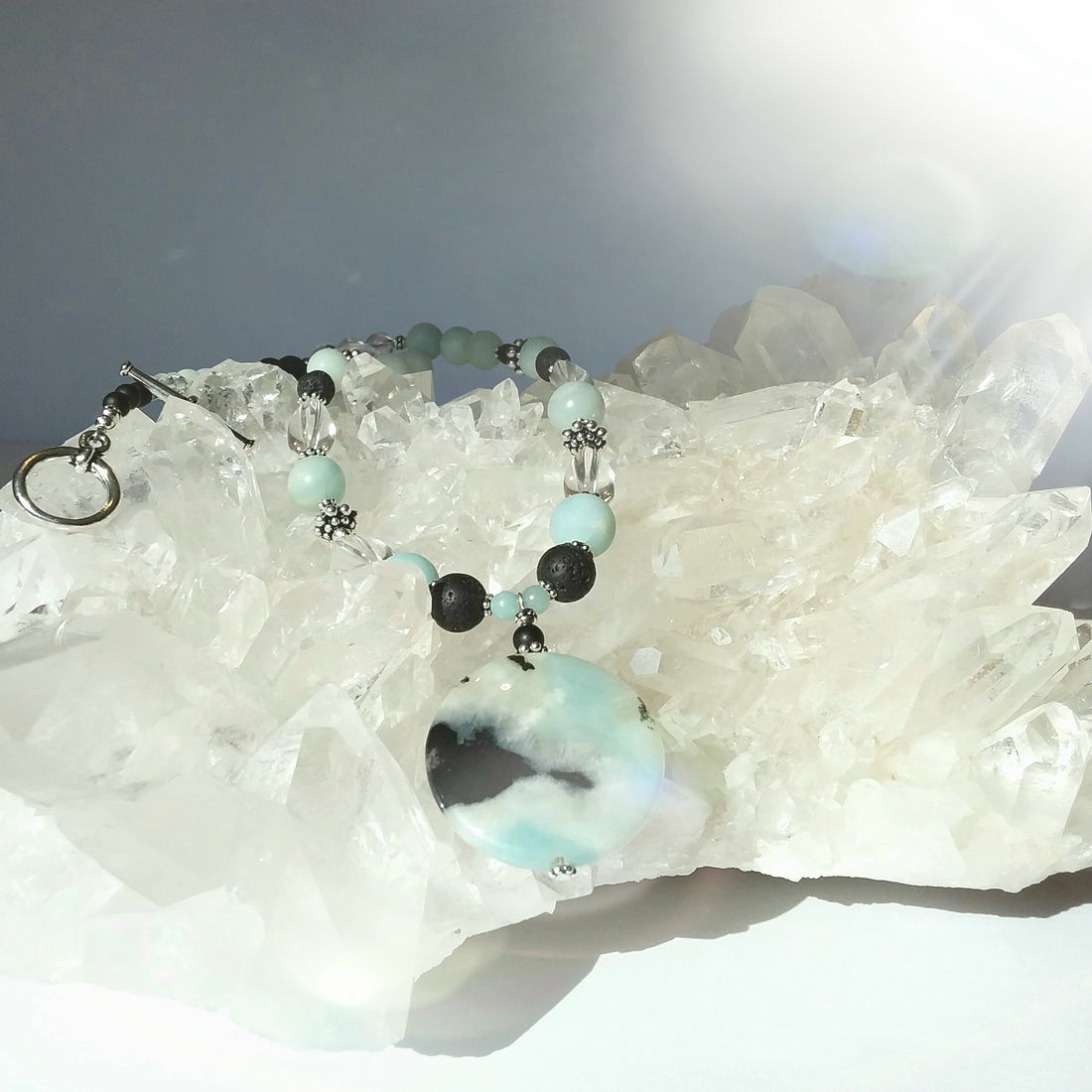 Amazonite and Lava Rock Full Beaded Necklace