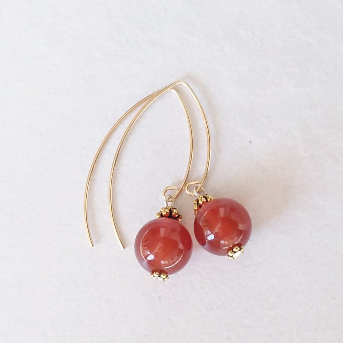 Carnelian Gold Bow Dangle Earrings