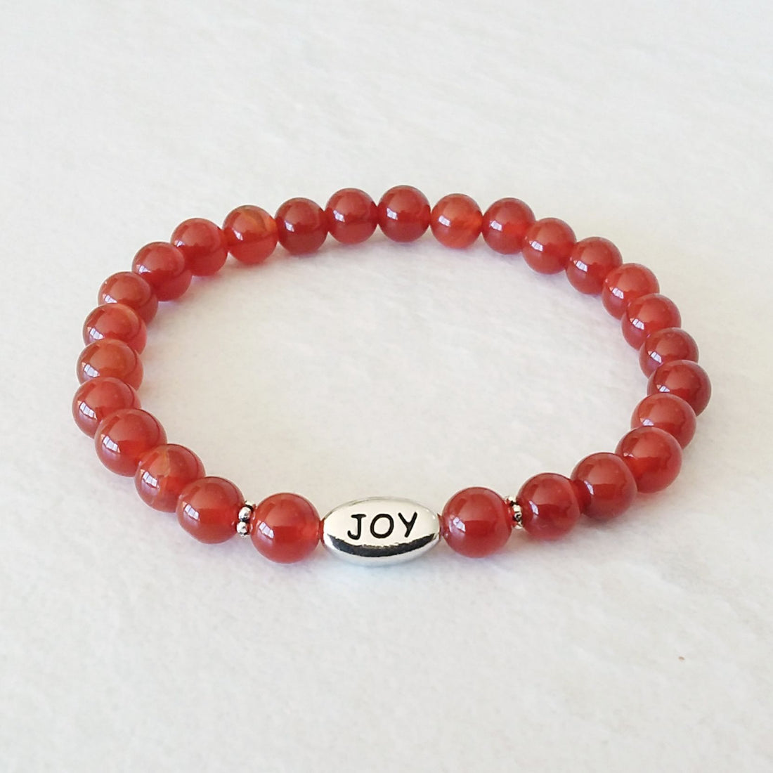 Carnelian Stretch Bracelet with "Joy"