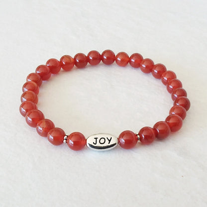 Carnelian Stretch Bracelet with &quot;Joy&quot;