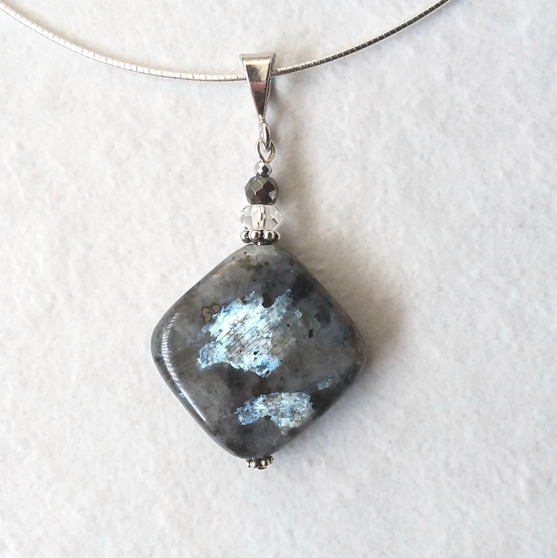Larvikite Pendant on Silver Necklace