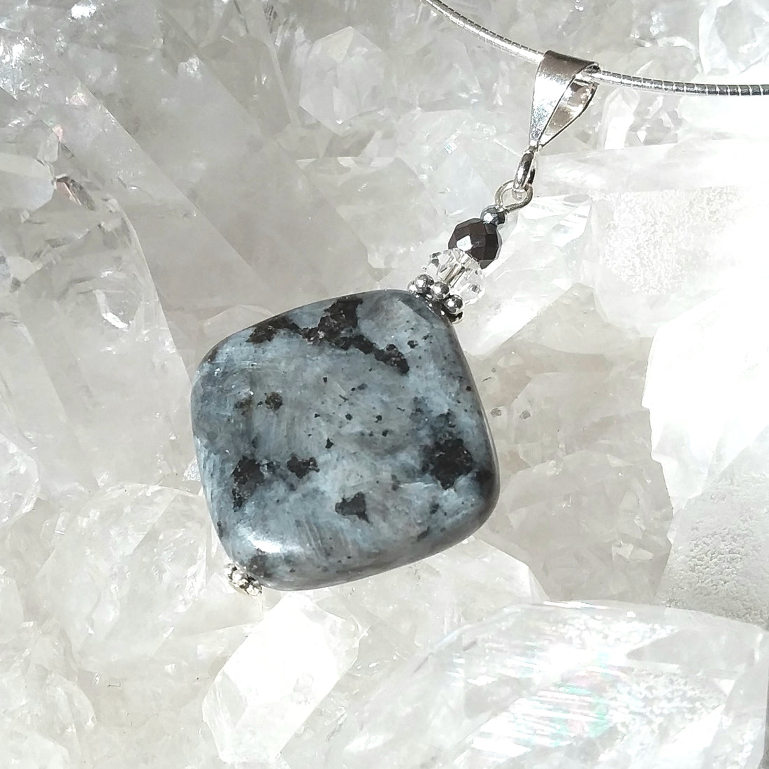 Larvikite Pendant on Silver Necklace