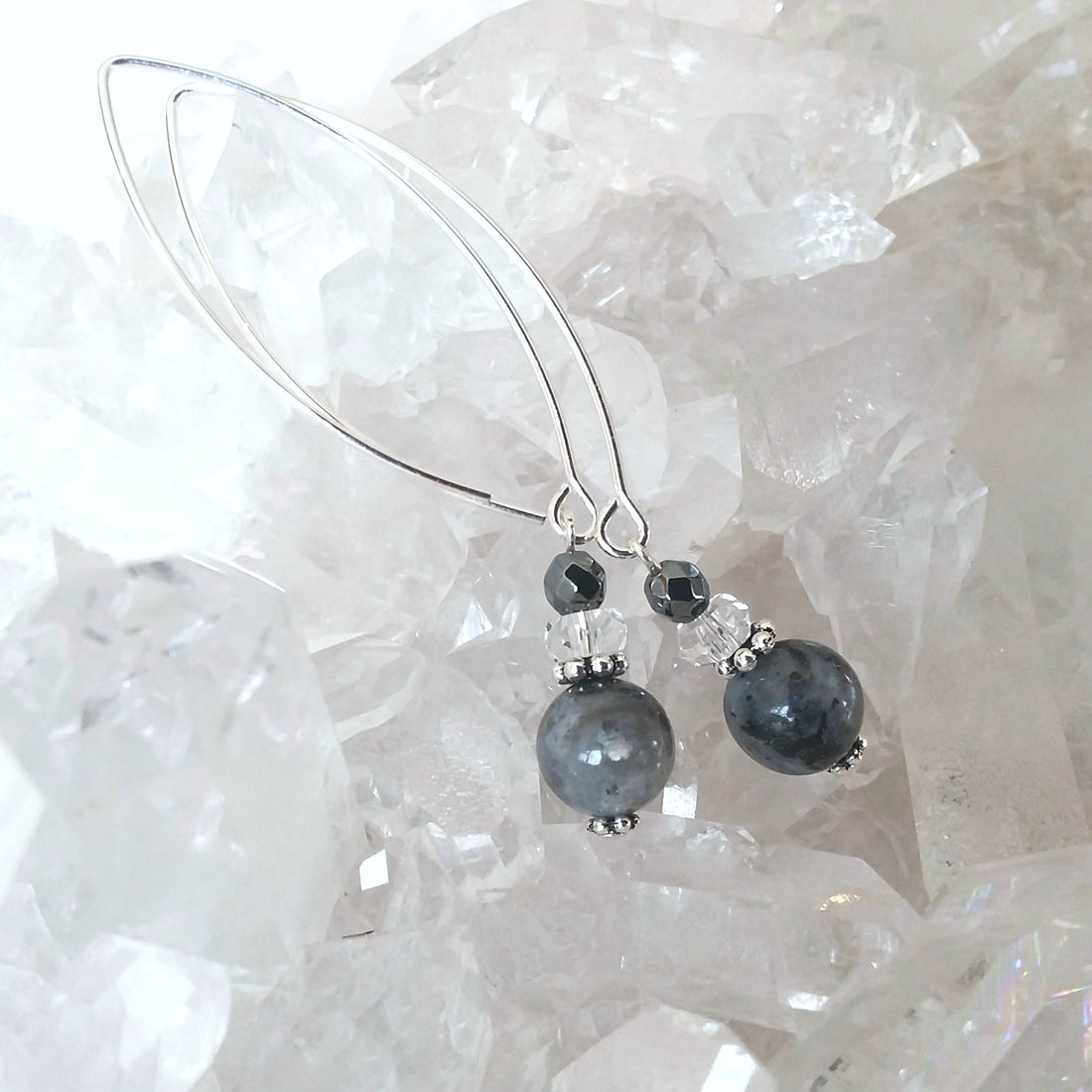 Larvikite Bow Dangle Earrings