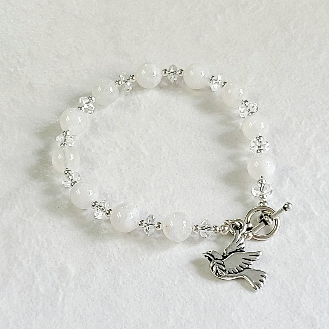Rainbow Moonstone Toggle Bracelet with Dove