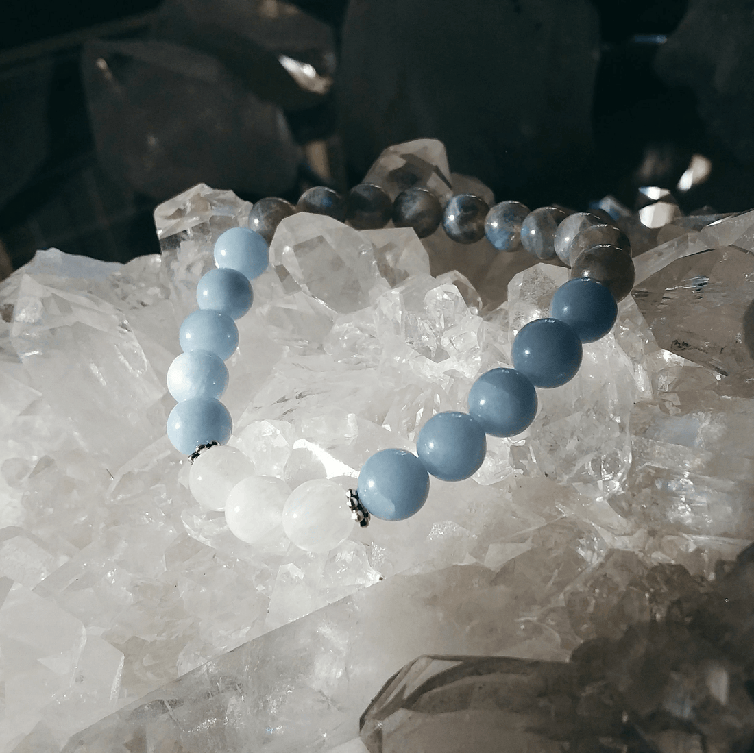 Angelite Labradorite & Rainbow Moonstone Stretch Bracelet