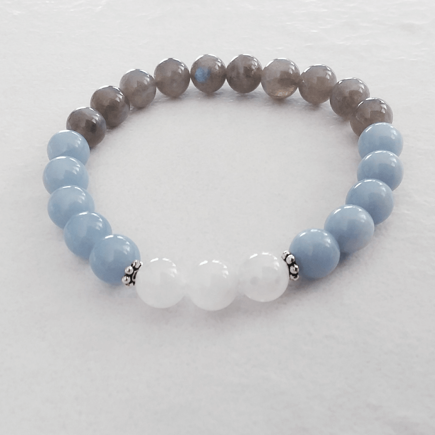 Angelite Labradorite &amp; Rainbow Moonstone Stretch Bracelet