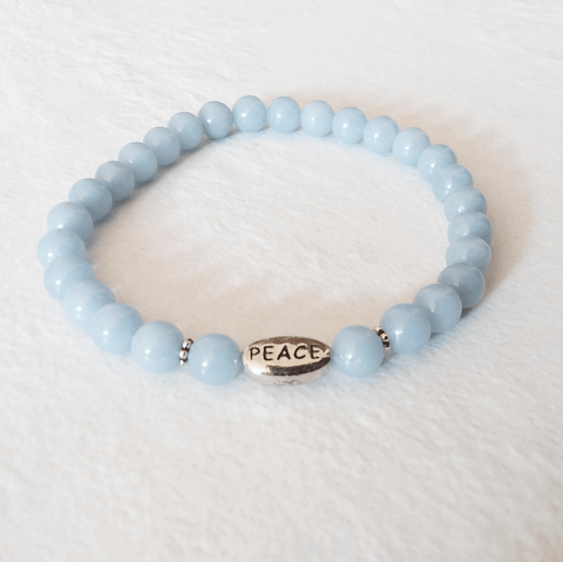 Angelite Stretch Bracelet with “Peace”