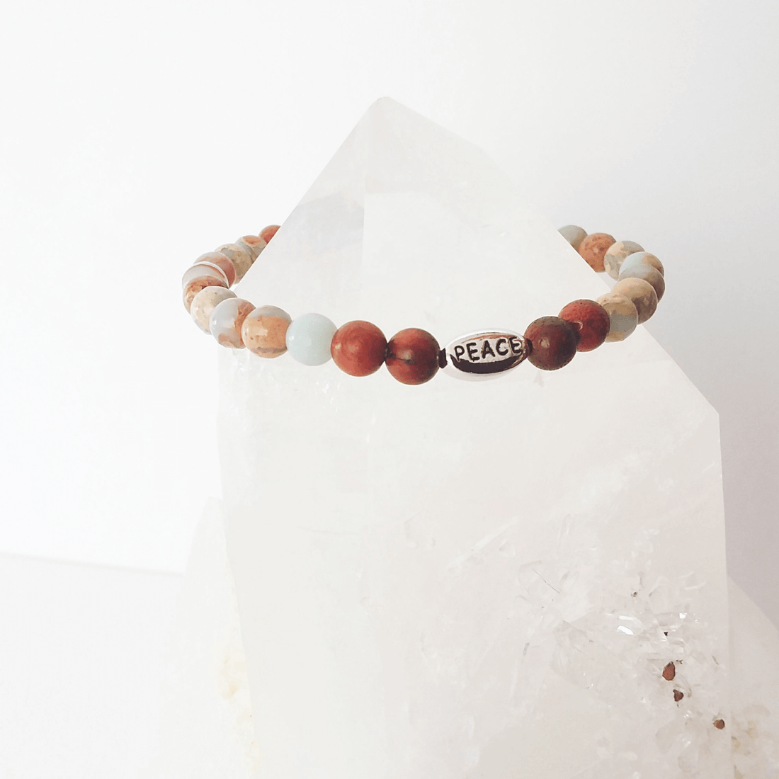 Aqua Terra Jasper & Rosewood Stretch Bracelet with Peace
