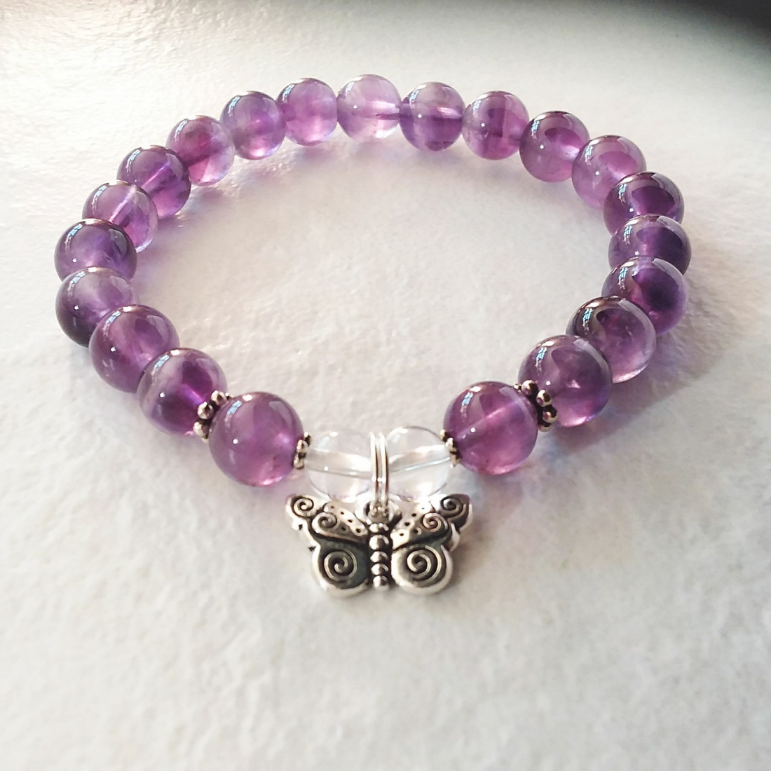 Amethyst Stretch Bracelet with Butterfly