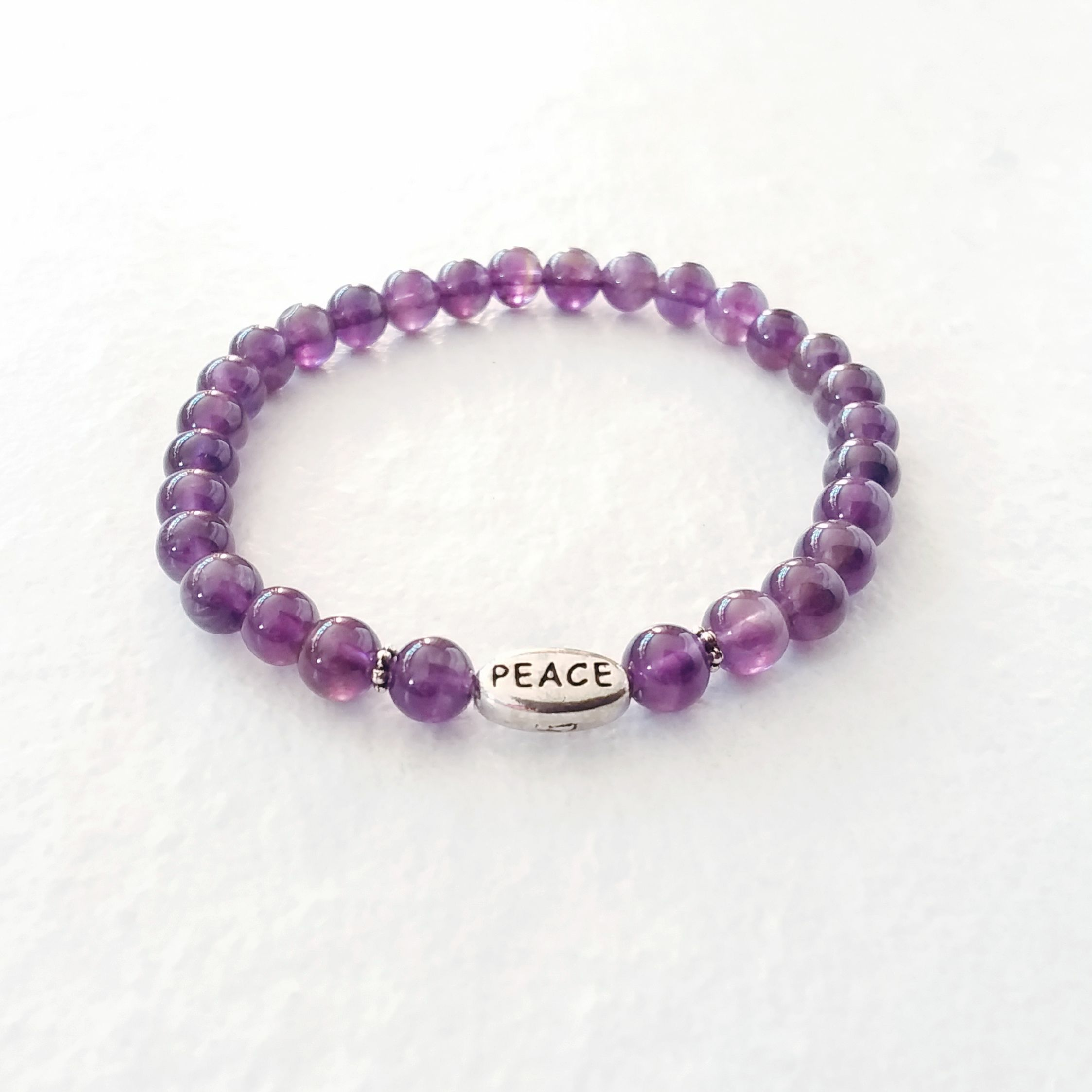 Amethyst Stretch Bracelet with “Peace”