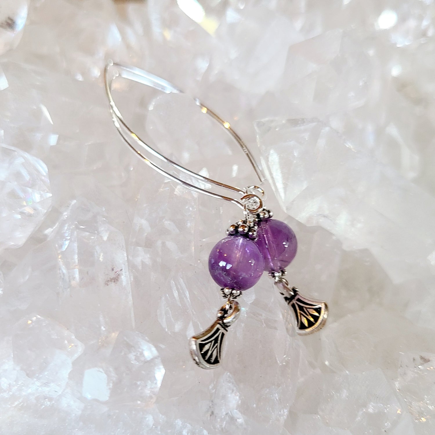 Amethyst with Papyrus Drops Bow Dangle Earrings