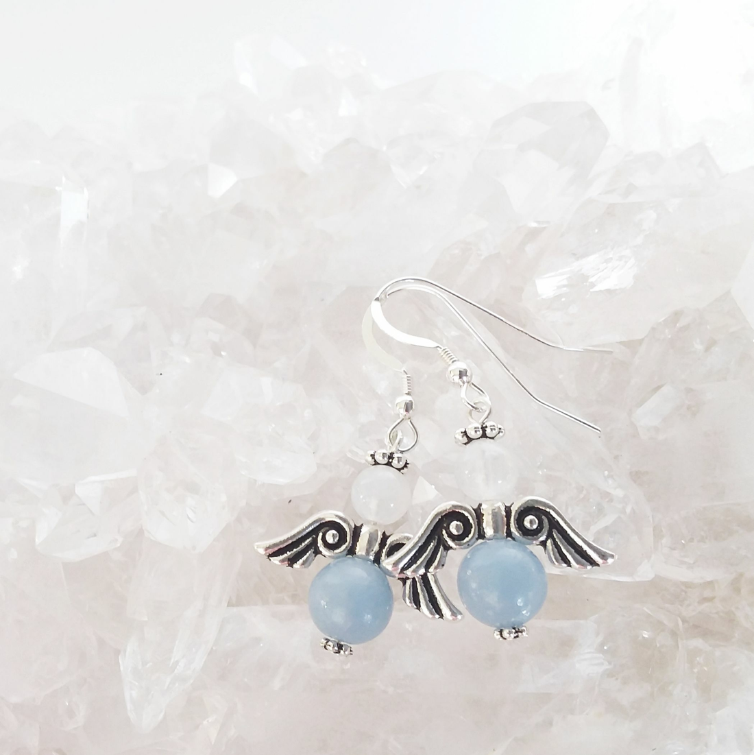 Angelite and Rainbow Moonstone Angel Earrings