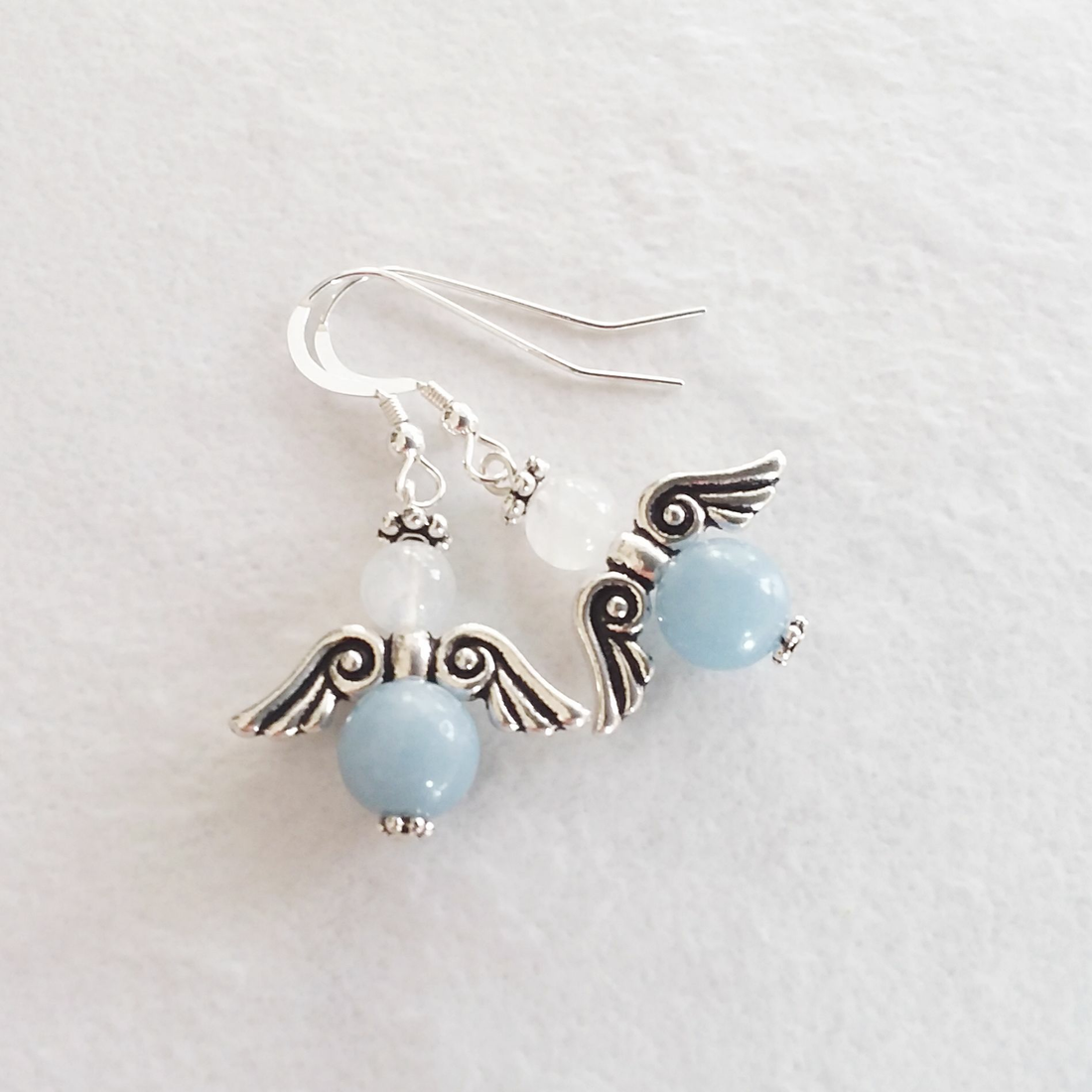 Angelite and Rainbow Moonstone Angel Earrings