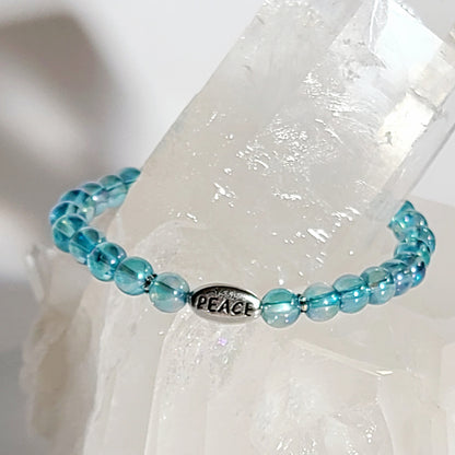 Aqua Aura Quartz Stretch Bracelet with “Peace”