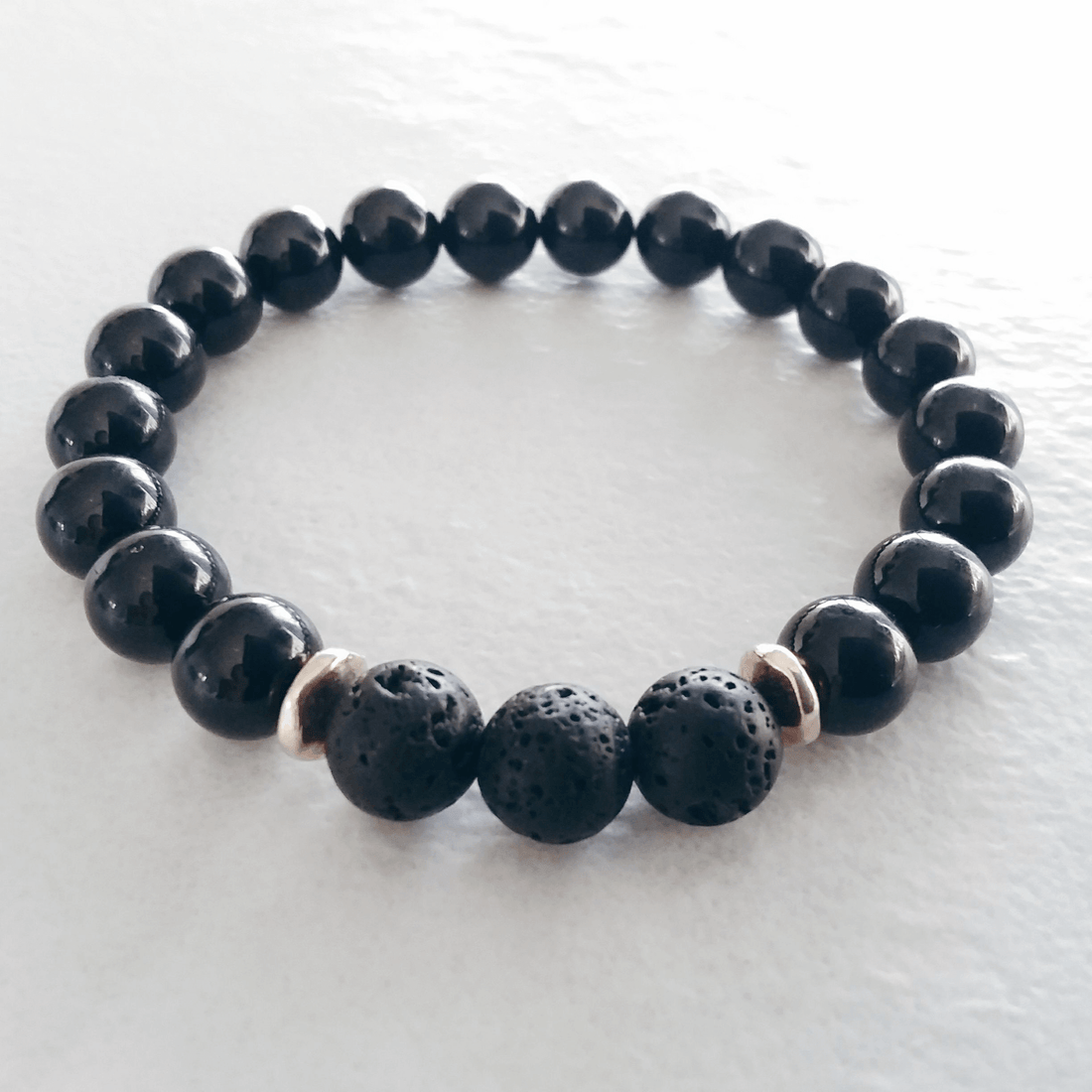 Black Tourmaline Stretch Bracelet with Lava Rock