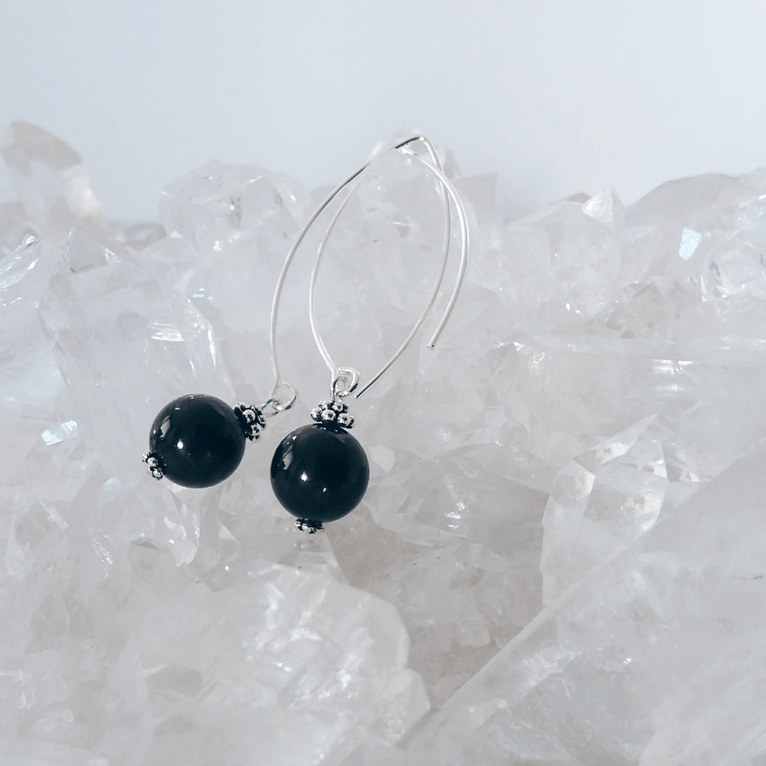 Black Tourmaline Bow Dangle Earrings