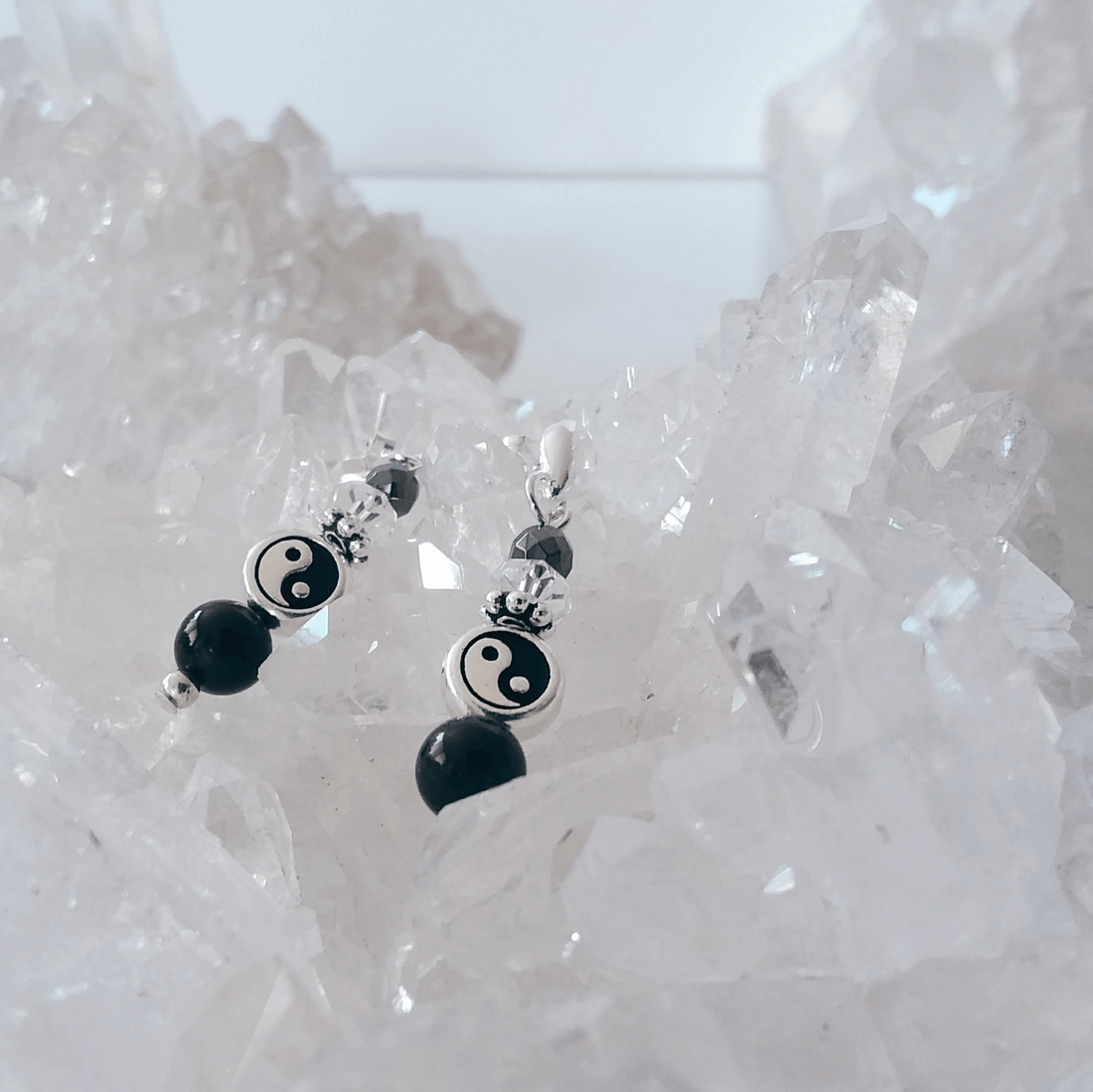 Black Tourmaline Yin Yang Stud Earrings