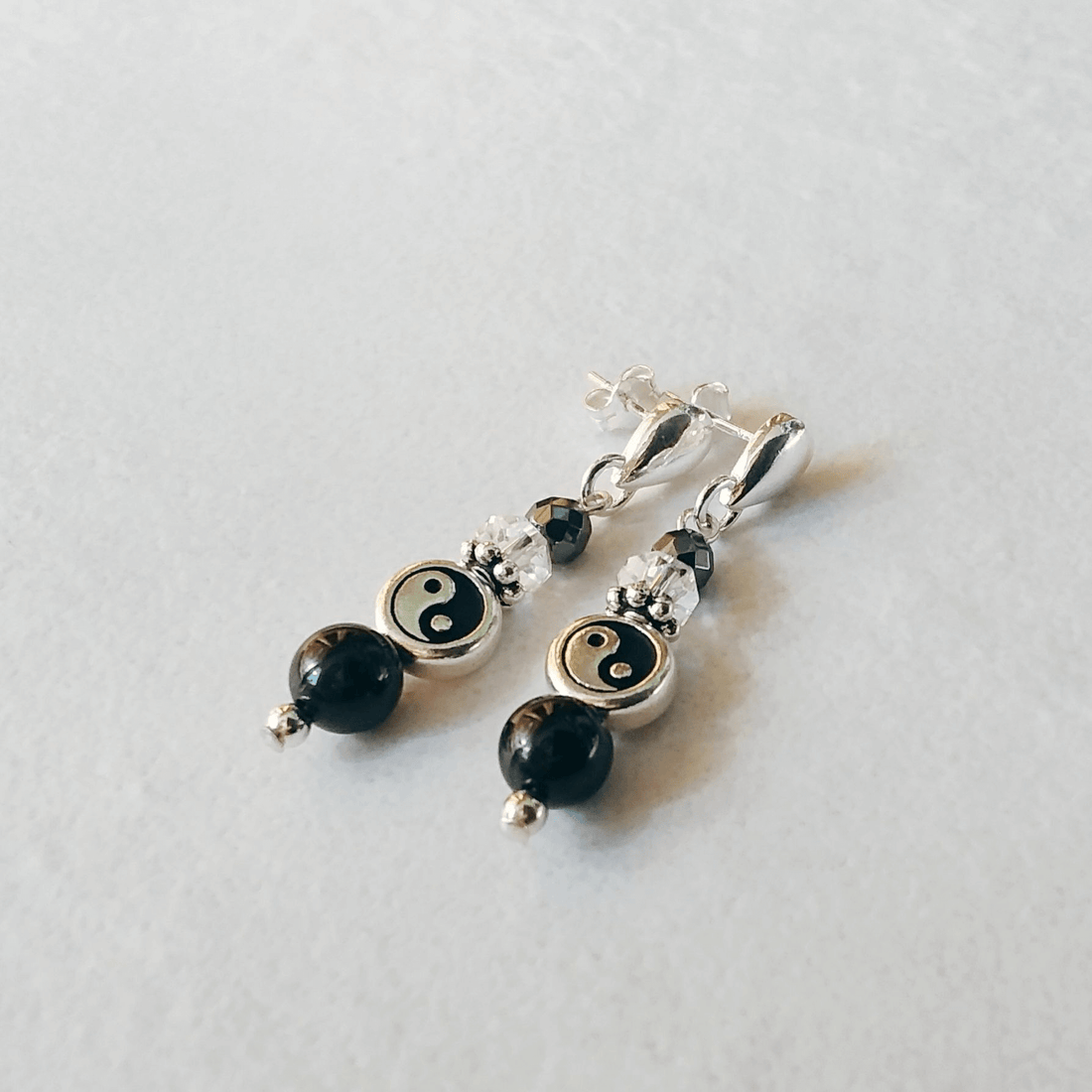 Black Tourmaline Yin Yang Stud Earrings