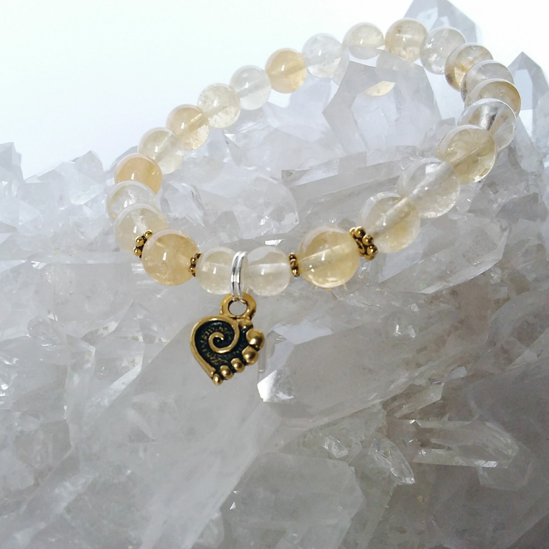Citrine Stretch Bracelet with a "Heart of Gold"