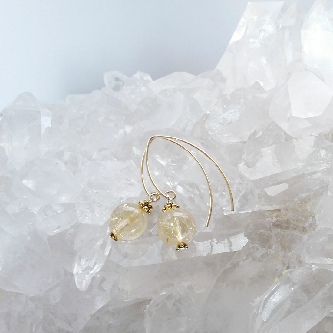 Citrine Gold Bow Dangle Earrings