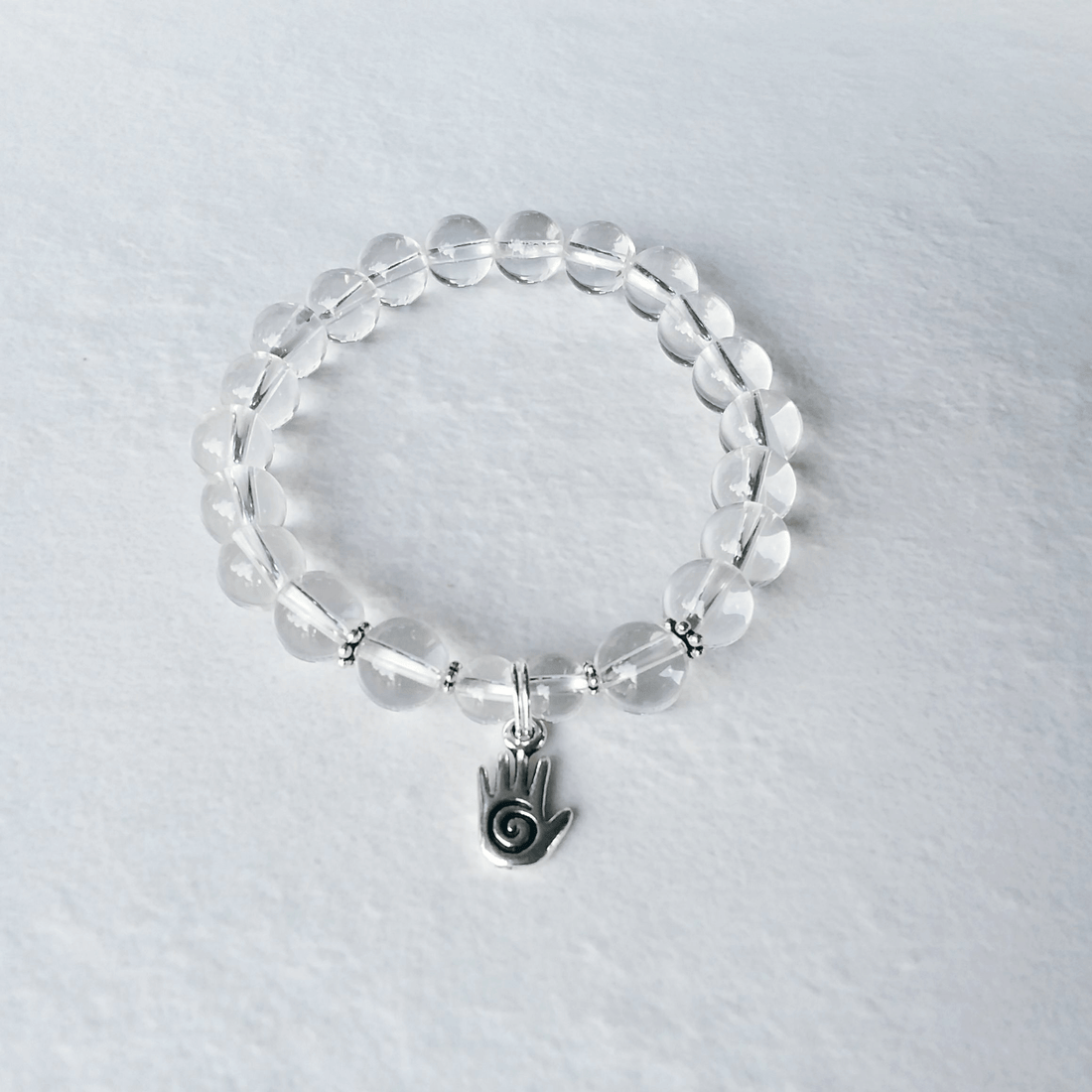 Crystal Quartz Stretch Bracelet with Healing Hand
