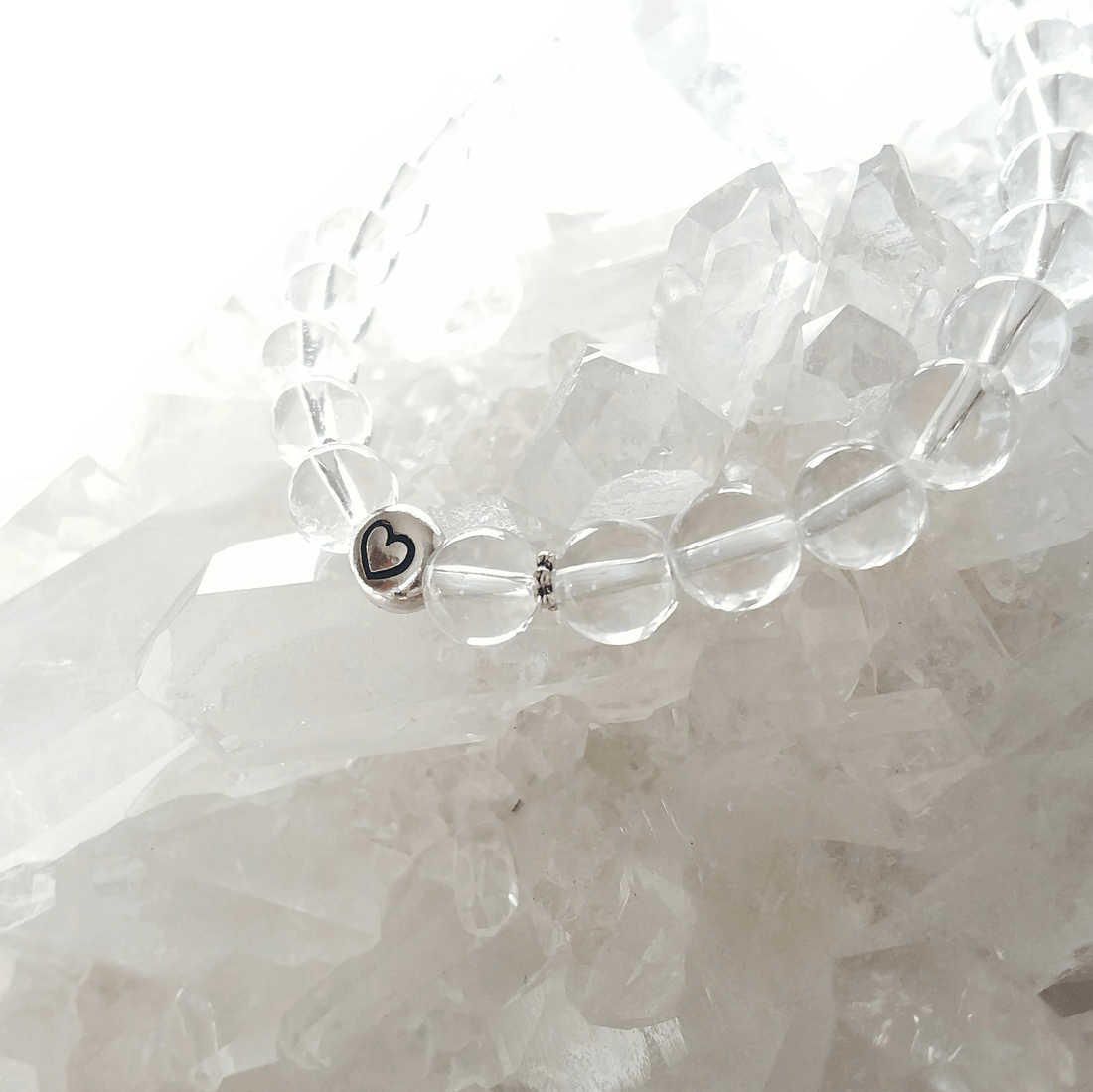 Crystal Quartz Stretch Bracelet with Tiny Heart
